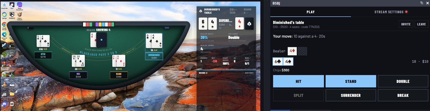 The overlay with a transparent background, sitting on top of a Windows desktop, next to the dock